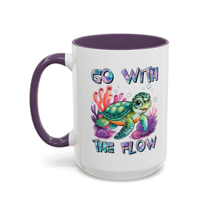 Ocean-Inspired Accent Coffee Mug - 'Go With The Flow' Design turtle
