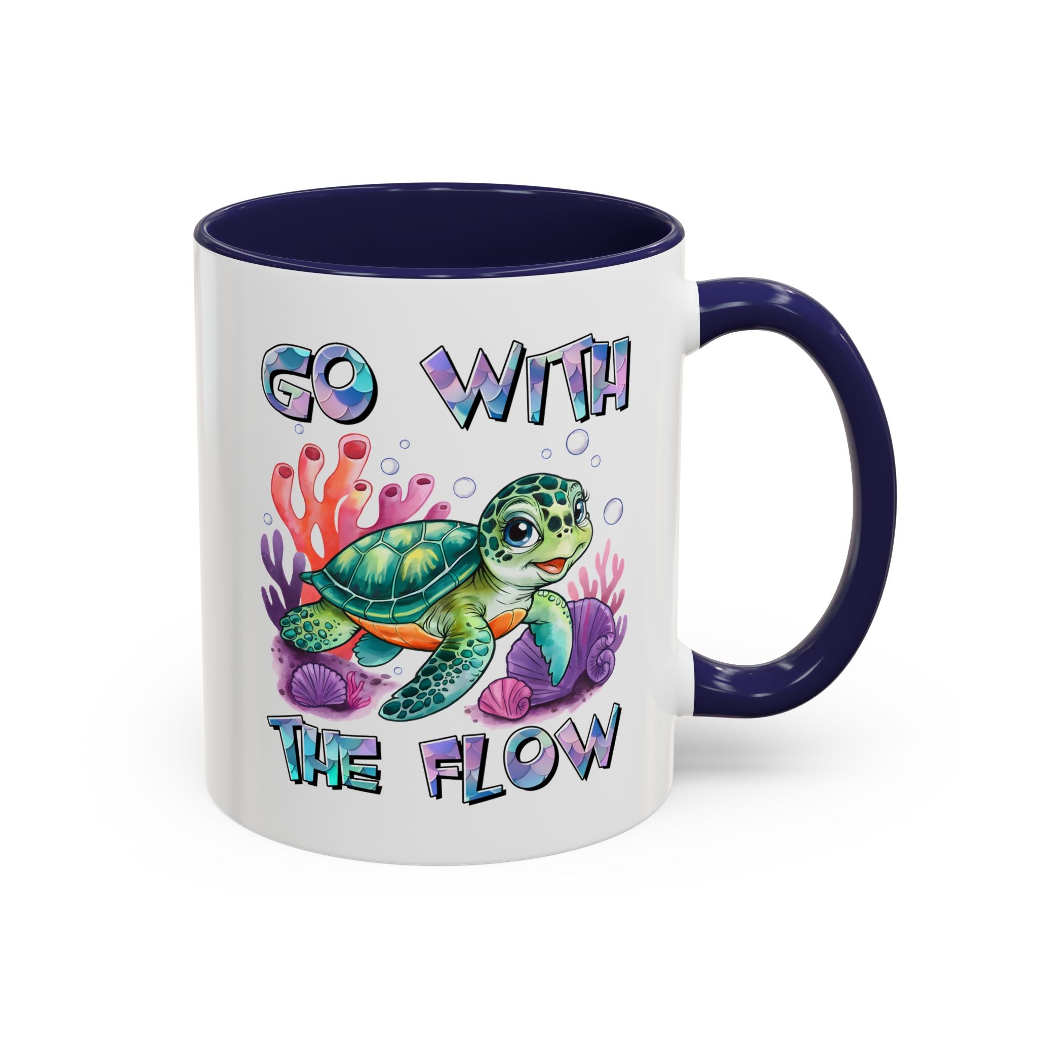 Ocean-Inspired Accent Coffee Mug - 'Go With The Flow' Design turtle