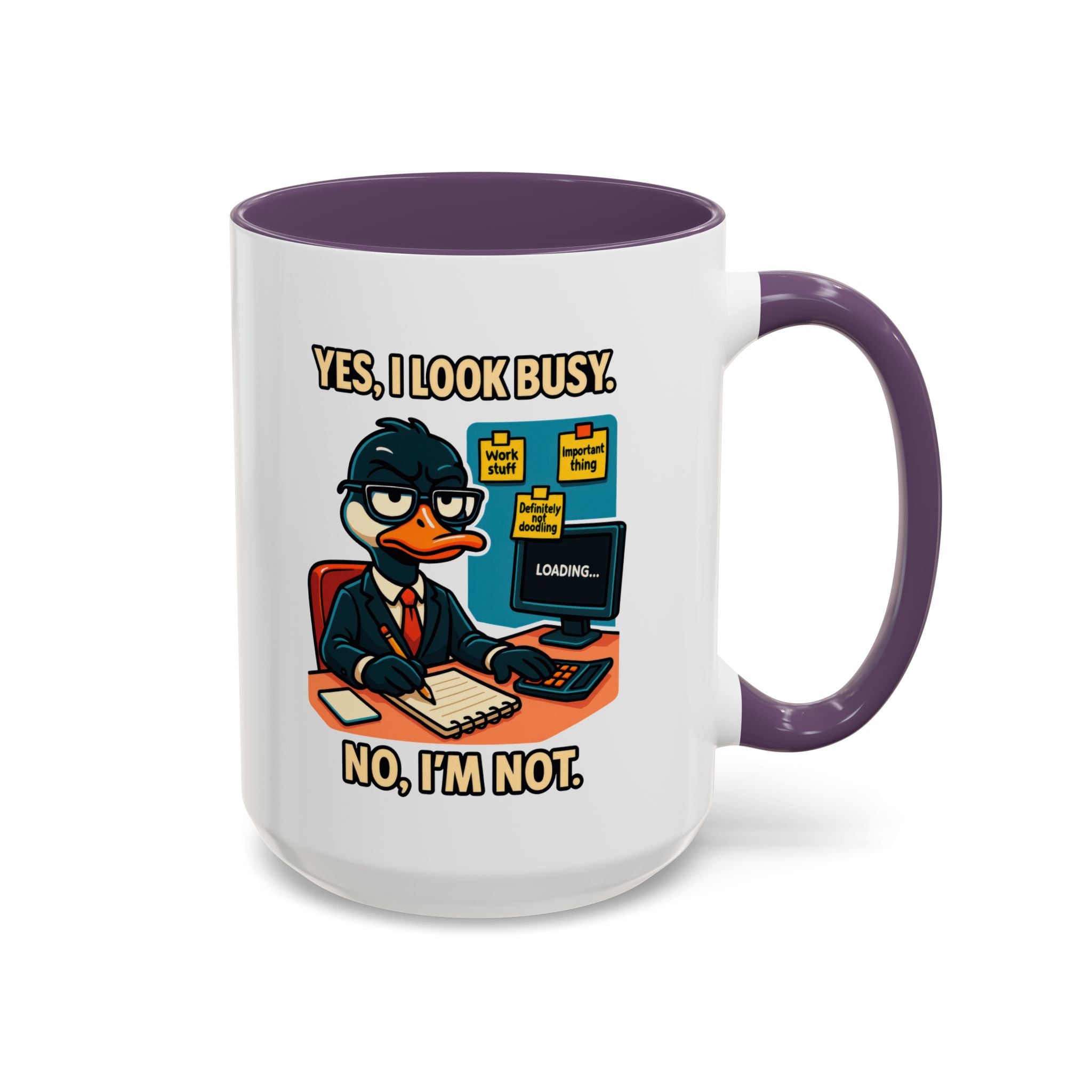 Busy Duck Coffee Mug, Humorous Office Mug, Cute Animal Mug Gift, Quirky Work Mug, Funny Gift for Coworkers