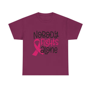 Empowering Awareness Tee - Nobody Fights Alone, Unisex Cotton T-Shirt, Supportive Gift, Breast Cancer Awareness, Inspirational Shirt