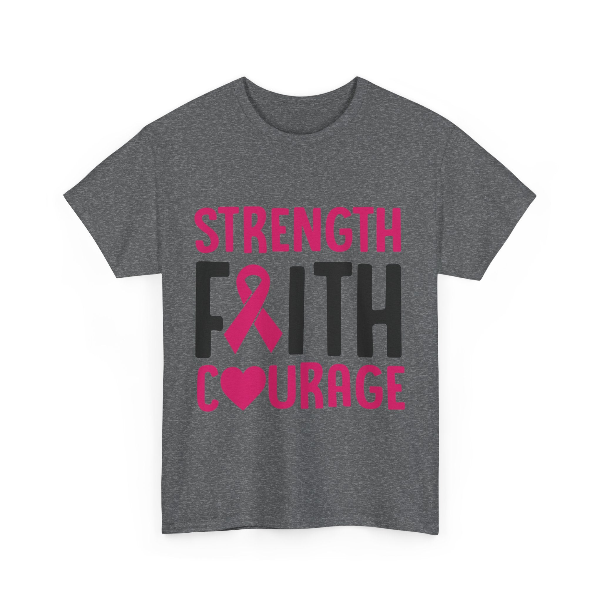 Supportive Statement Tee - Strength, Faith, Courage, Breast Cancer Awareness Shirt, Unisex Cotton Tee, Gift for Her, Inspirational Wear
