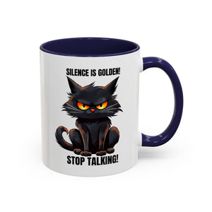 Funny Cat Mug | Silence Is Golden Coffee Cup | Gift for Cat Lovers | Humorous Kitchenware | Ceramic Teacup | Unique Animal Gifts
