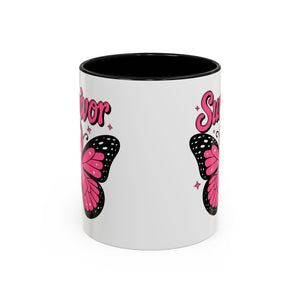 Survivor Butterfly Coffee Mug, Inspirational Gift, Pink Ribbon Mug, Breast Cancer Awareness, Empowerment Cup, Motivational Drinkware
