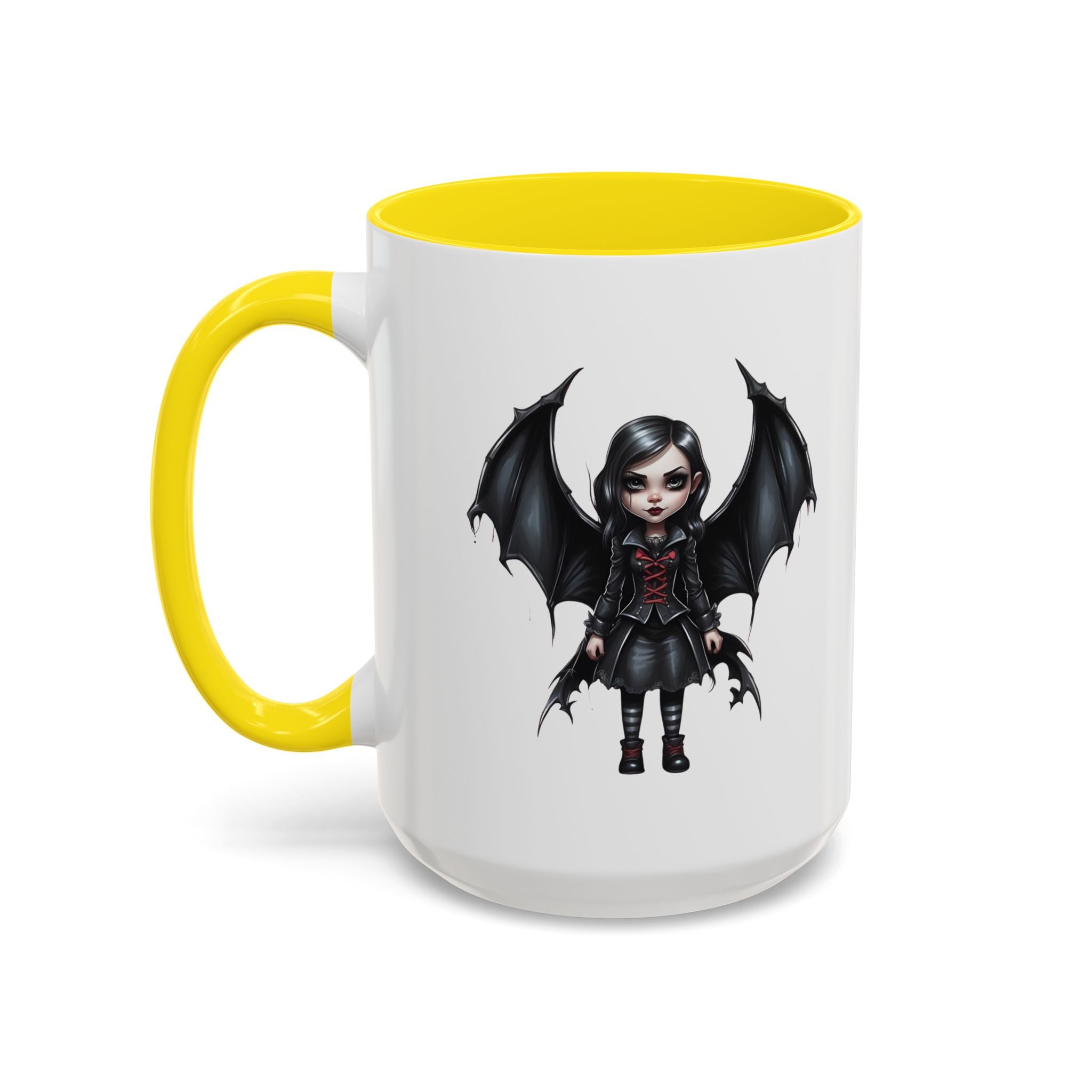 Gothic vampire girl with bat wings horror art Accent Coffee Mug (11, 15oz) vamp18