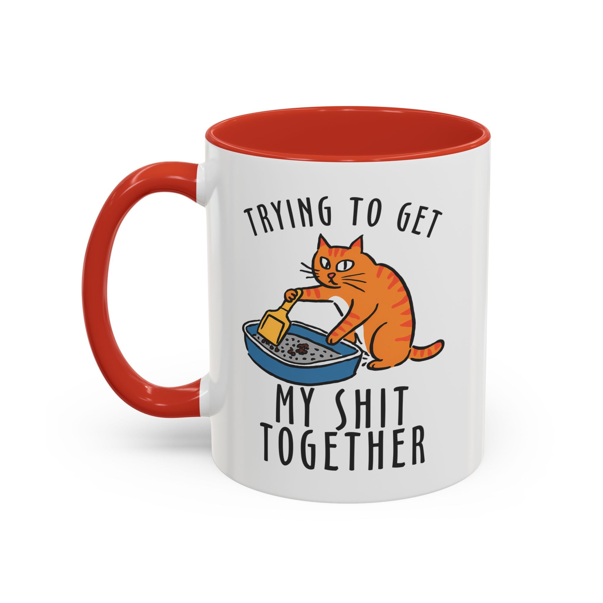Funny Cat-Themed Coffee Mug - "Trying to Get My Shit Together" adult humor