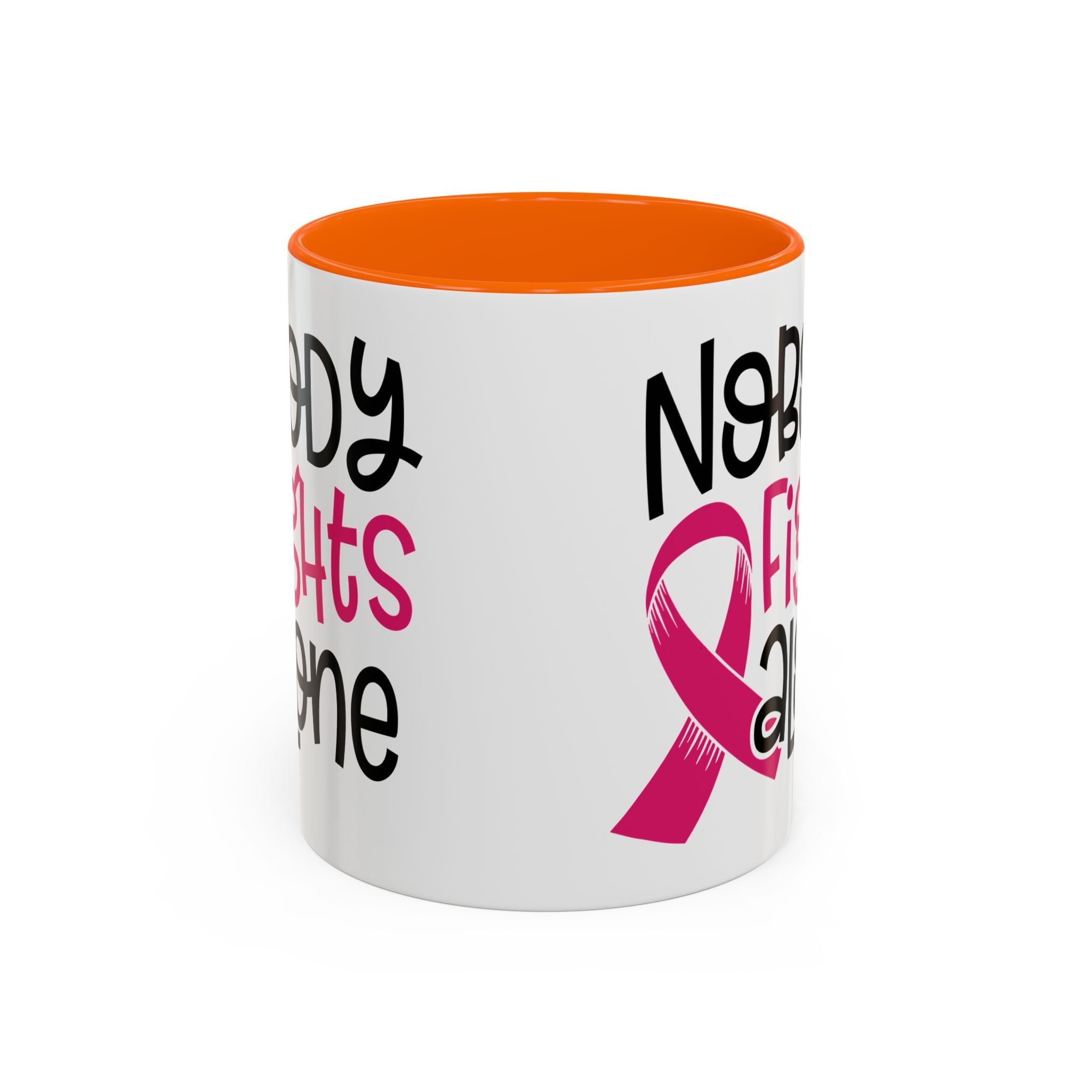 Inspirational Coffee Mug for Support - 'Nobody Fights Alone' | Breast Cancer Awareness Gift, Motivational Mug, Friendship Gift, Self-Care