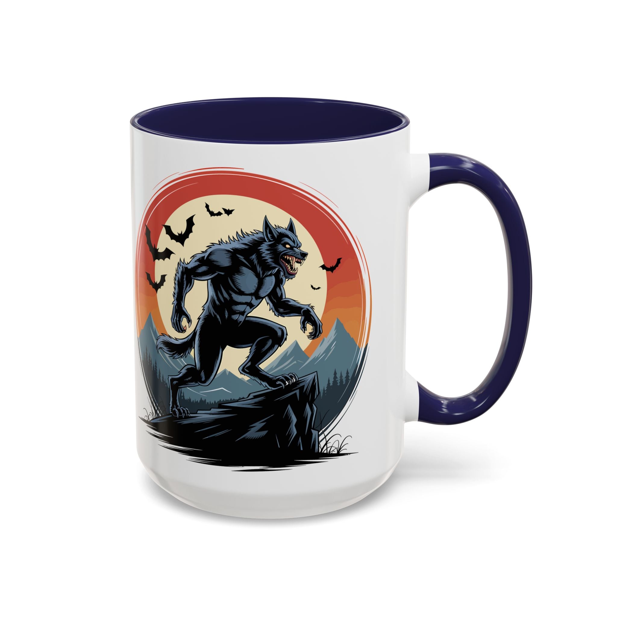 Werewolf Sunset Coffee Mug — Halloween Creature Ceramic Accent Mug (11/15oz) fantasy horror art