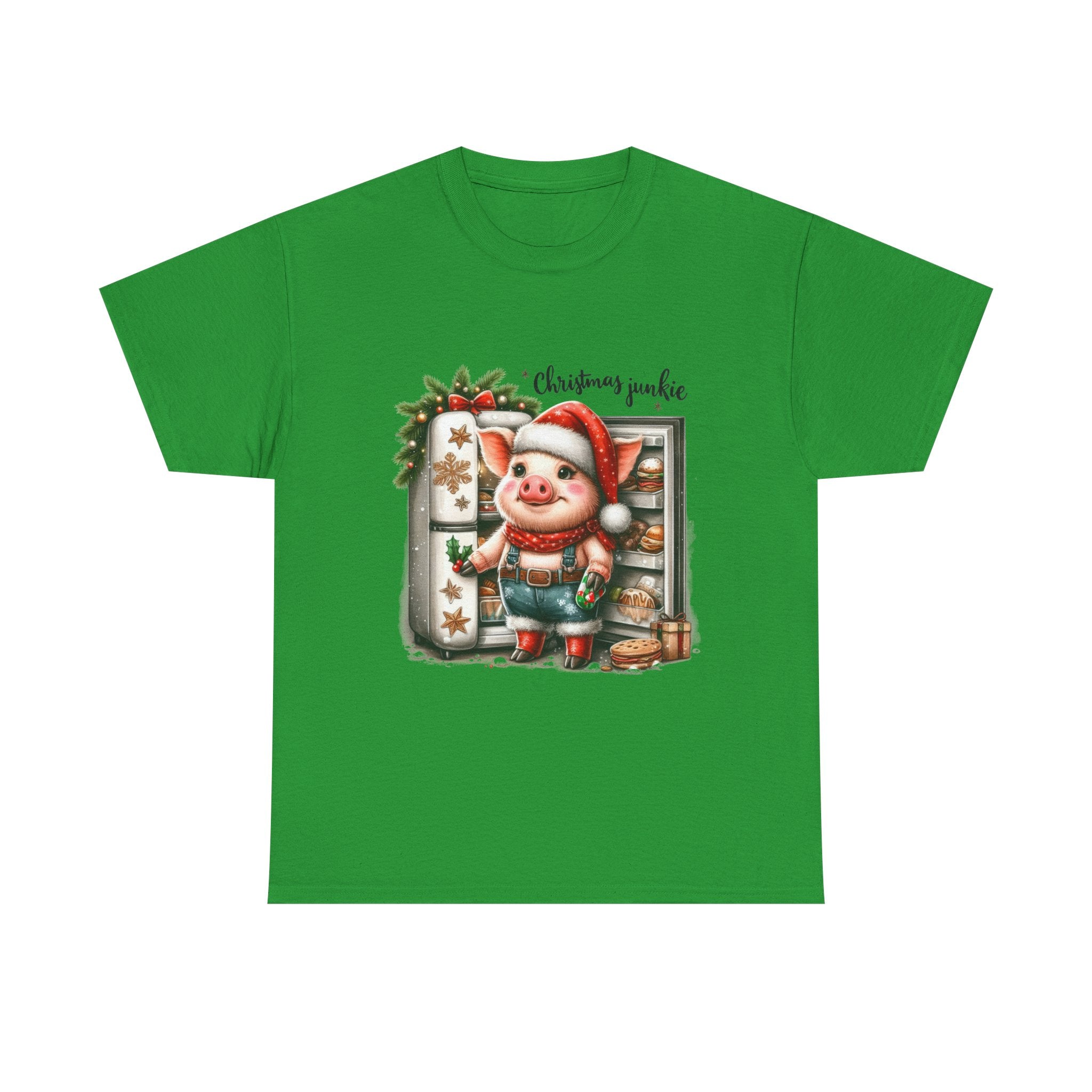 Christmas Junkie Unisex Cotton Tee, Fun Holiday Shirt, Christmas Gift, Pig T-Shirt, Festive Apparel, Cute Christmas Outfit