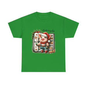 Christmas Junkie Unisex Cotton Tee, Fun Holiday Shirt, Christmas Gift, Pig T-Shirt, Festive Apparel, Cute Christmas Outfit