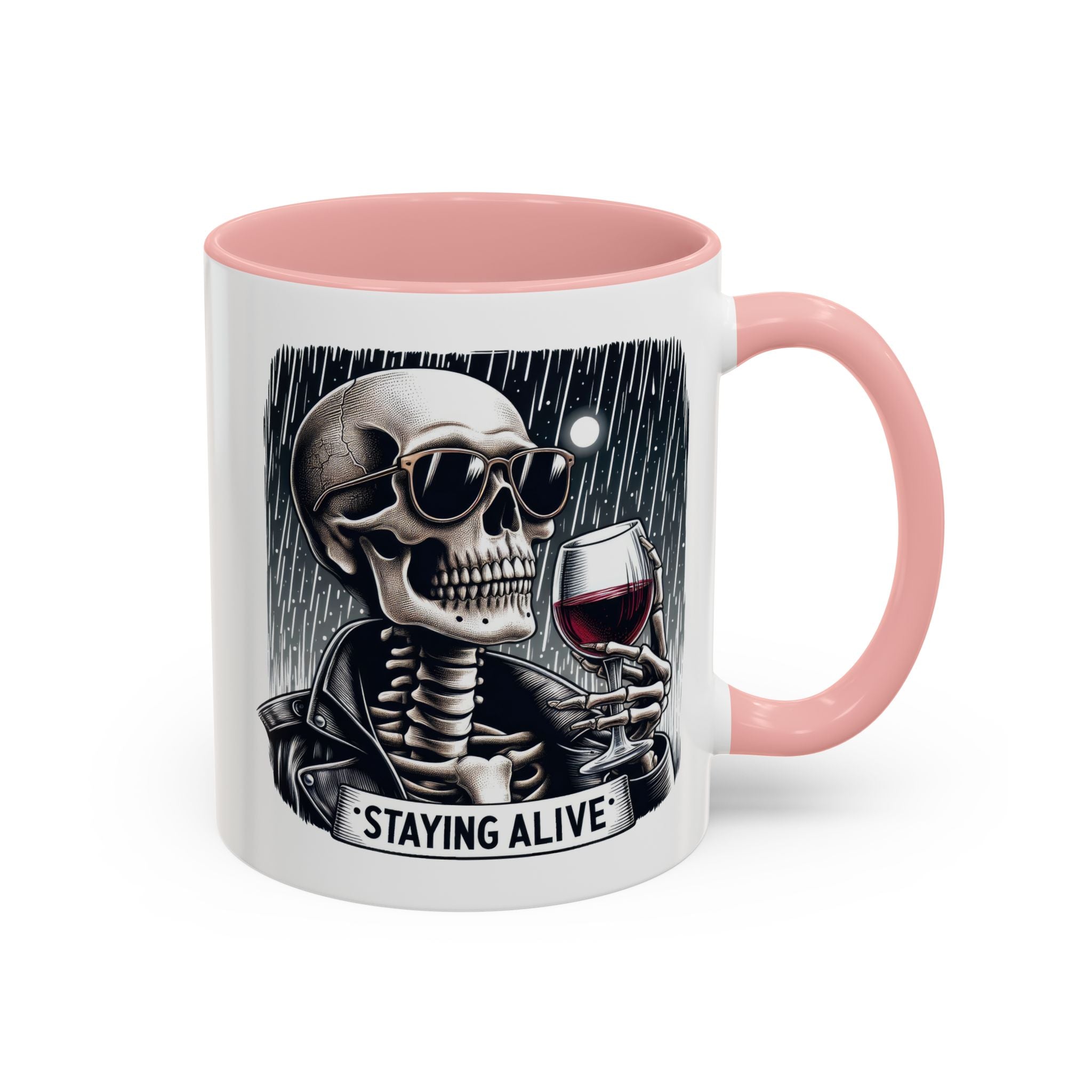 Stylish Skull Coffee Mug, Gothic Drinkware, Staying Alive Gift for Halloween, Funny Office Mug, Alternative Drinkware