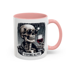 Stylish Skull Coffee Mug, Gothic Drinkware, Staying Alive Gift for Halloween, Funny Office Mug, Alternative Drinkware