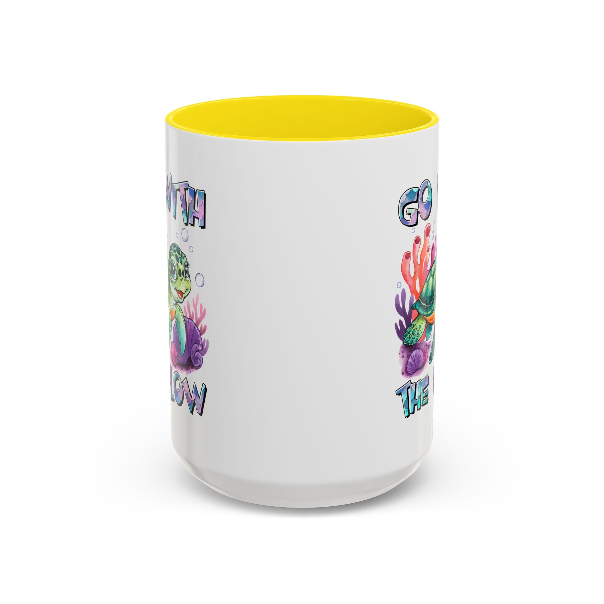 Ocean-Inspired Accent Coffee Mug - 'Go With The Flow' Design turtle