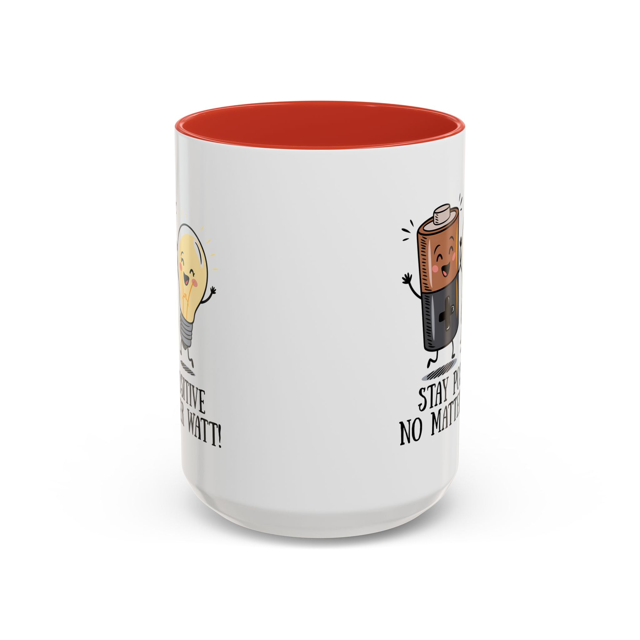 Stay Positive Accent Coffee Mug - 11oz & 15oz - Cute Light Bulb & Battery Design