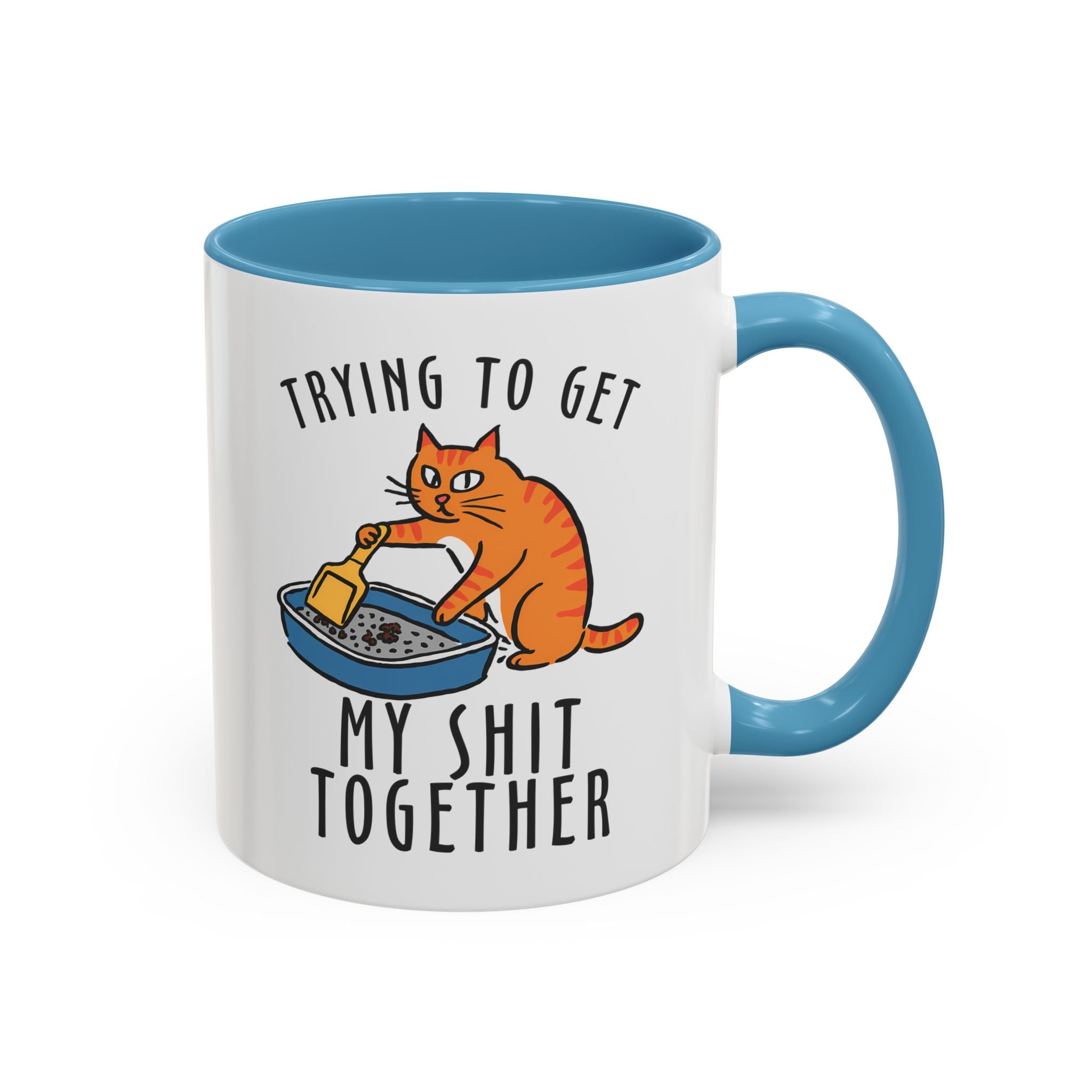 Funny Cat-Themed Coffee Mug - "Trying to Get My Shit Together" adult humor
