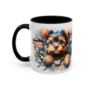Cute Dog Peeking Coffee Mug, Pet Lover Gift, Yorkshire Terrier Mug, Animal Lover Coffee Cup, Dog-Themed Drinkware, Doggie Mug
