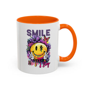 Smile Stay Accent Coffee Mug - Vibrant Floral Design for Positive Vibes