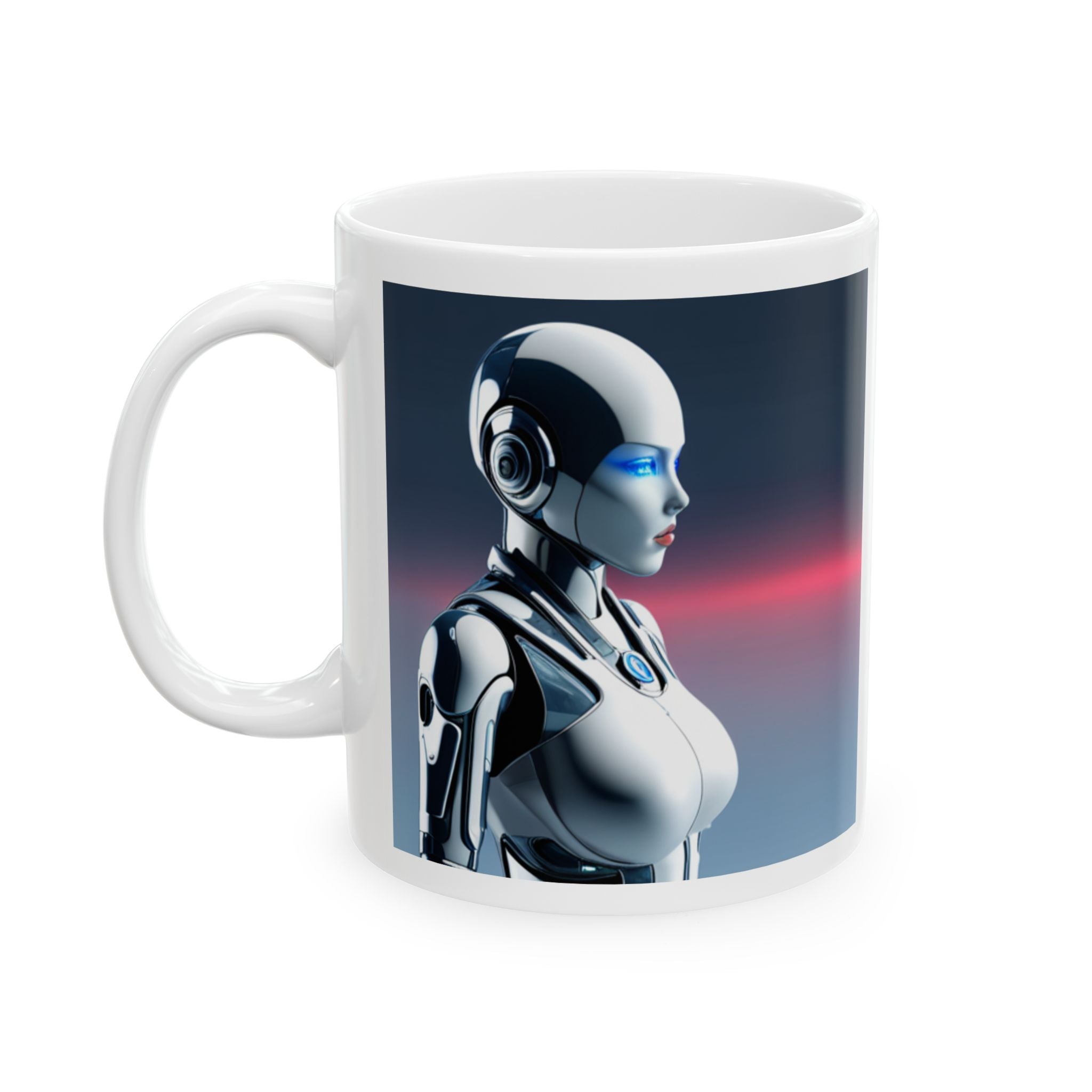 Futuristic Robot Ceramic Mug, Sci-Fi Coffee Cup, Unique Gift for Tech Enthusiasts, Robot Lover Mug, Cyberpunk Drinkware