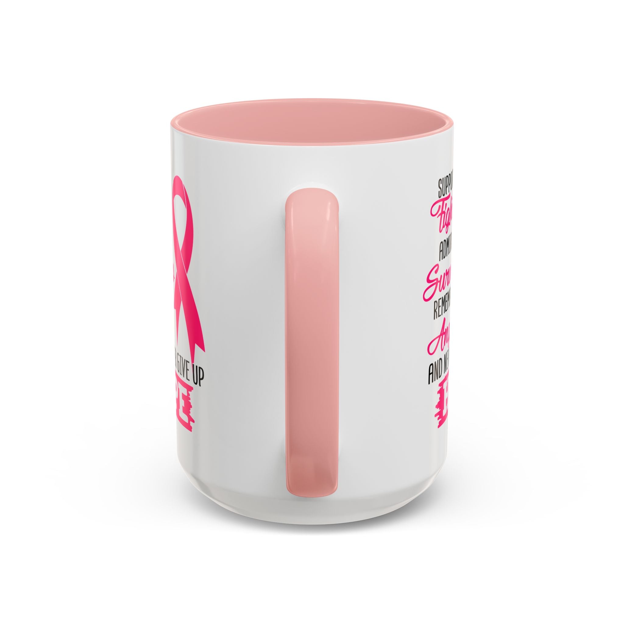 Inspirational Pink Ribbon Coffee Mug: Support Fighters, Admire Survivors, Celebrate Hope, Gift for Cancer Awareness, Motivational Mug