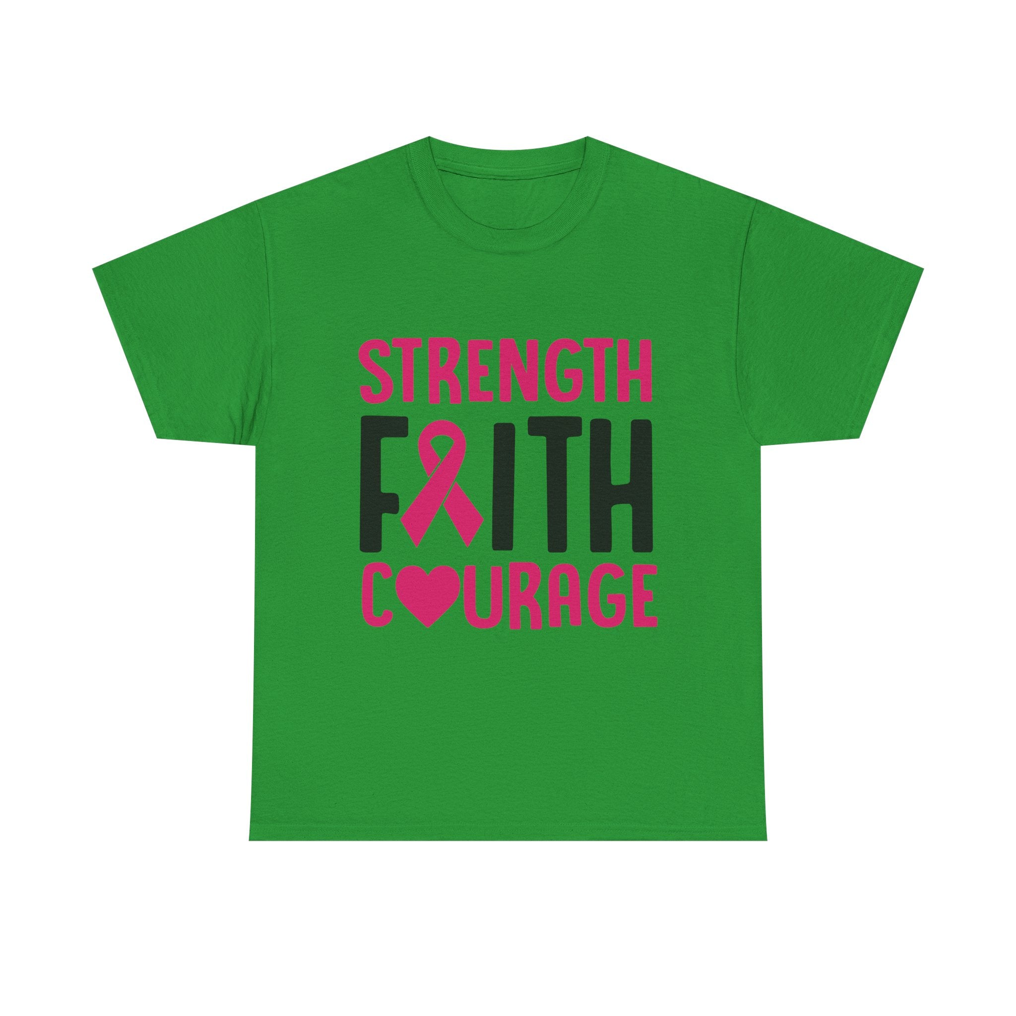 Supportive Statement Tee - Strength, Faith, Courage, Breast Cancer Awareness Shirt, Unisex Cotton Tee, Gift for Her, Inspirational Wear