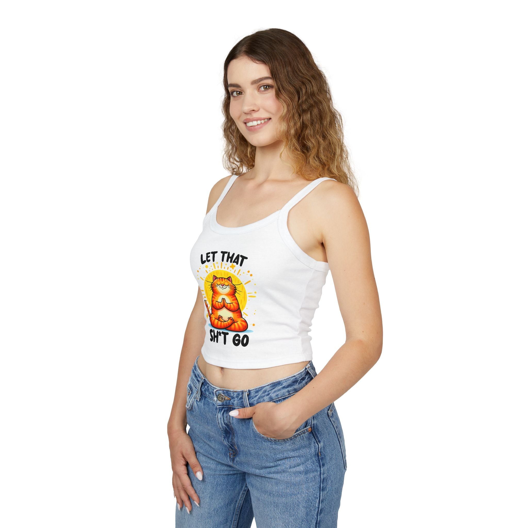 Funny Cat Women's Spaghetti Strap Tank Top - "Let That Sh*t Go" Design