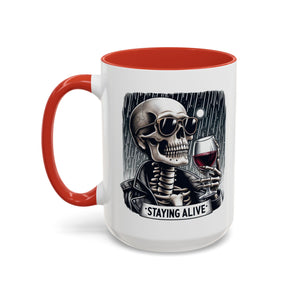 Stylish Skull Coffee Mug, Gothic Drinkware, Staying Alive Gift for Halloween, Funny Office Mug, Alternative Drinkware
