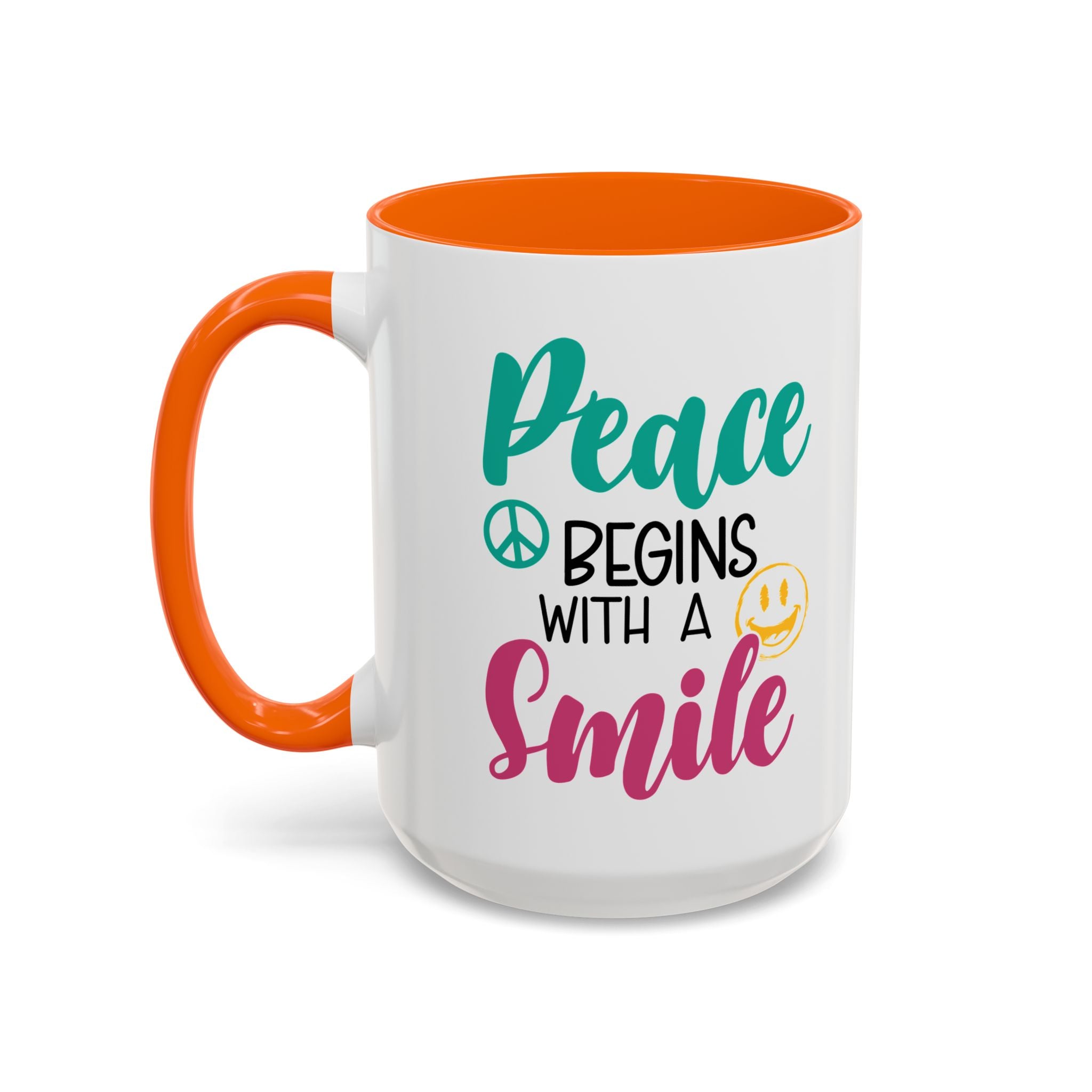 Inspirational Peace Coffee Mug - "Peace Begins with a Smile" - 11oz & 15oz