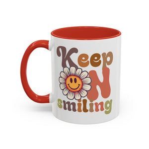 Keep Smiling Floral Coffee Mug - Cheerful 11 & 15oz Accent Mug for Daily Motivation