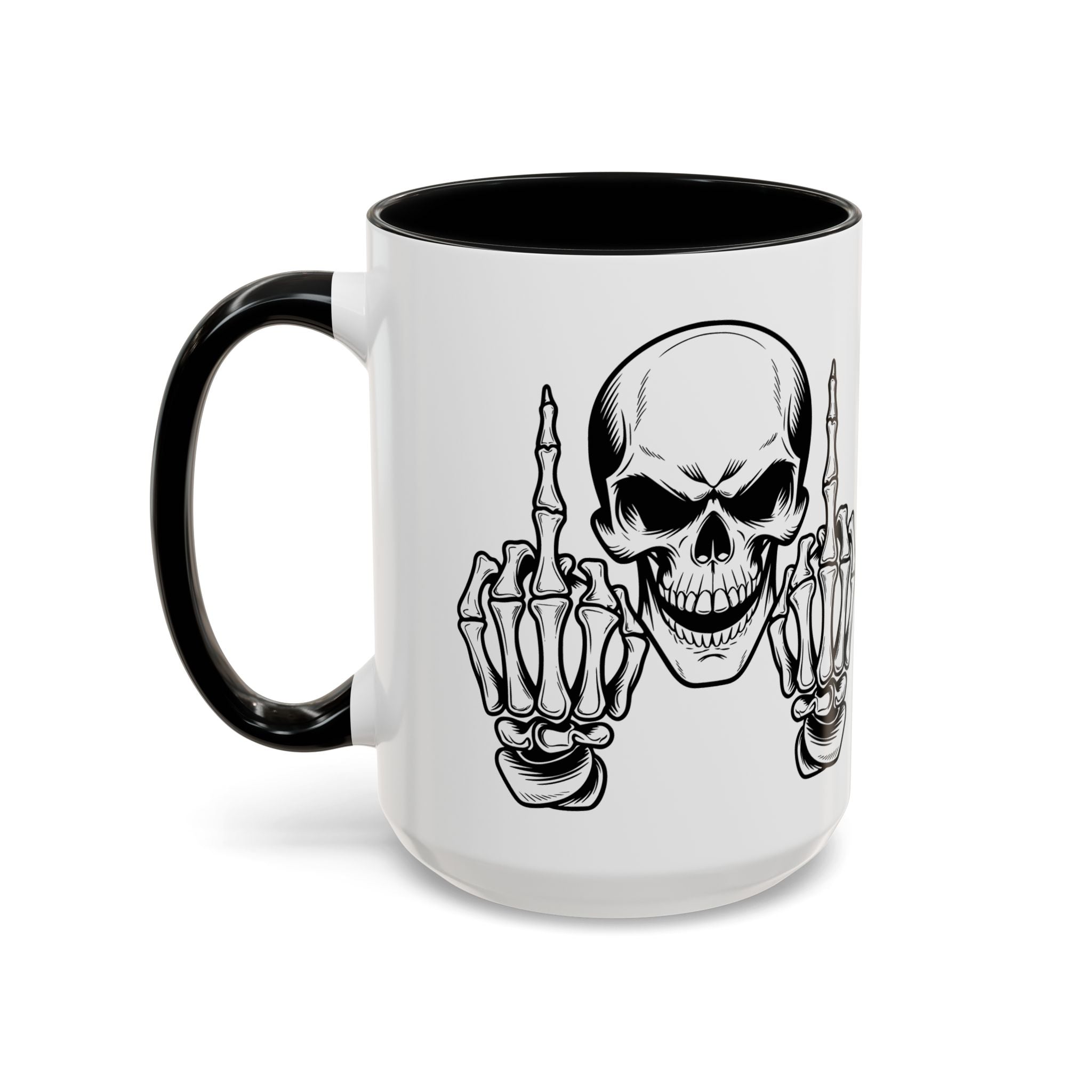 Skull Middle Finger Coffee Mug — Edgy Gothic Accent Mug (11/15oz)