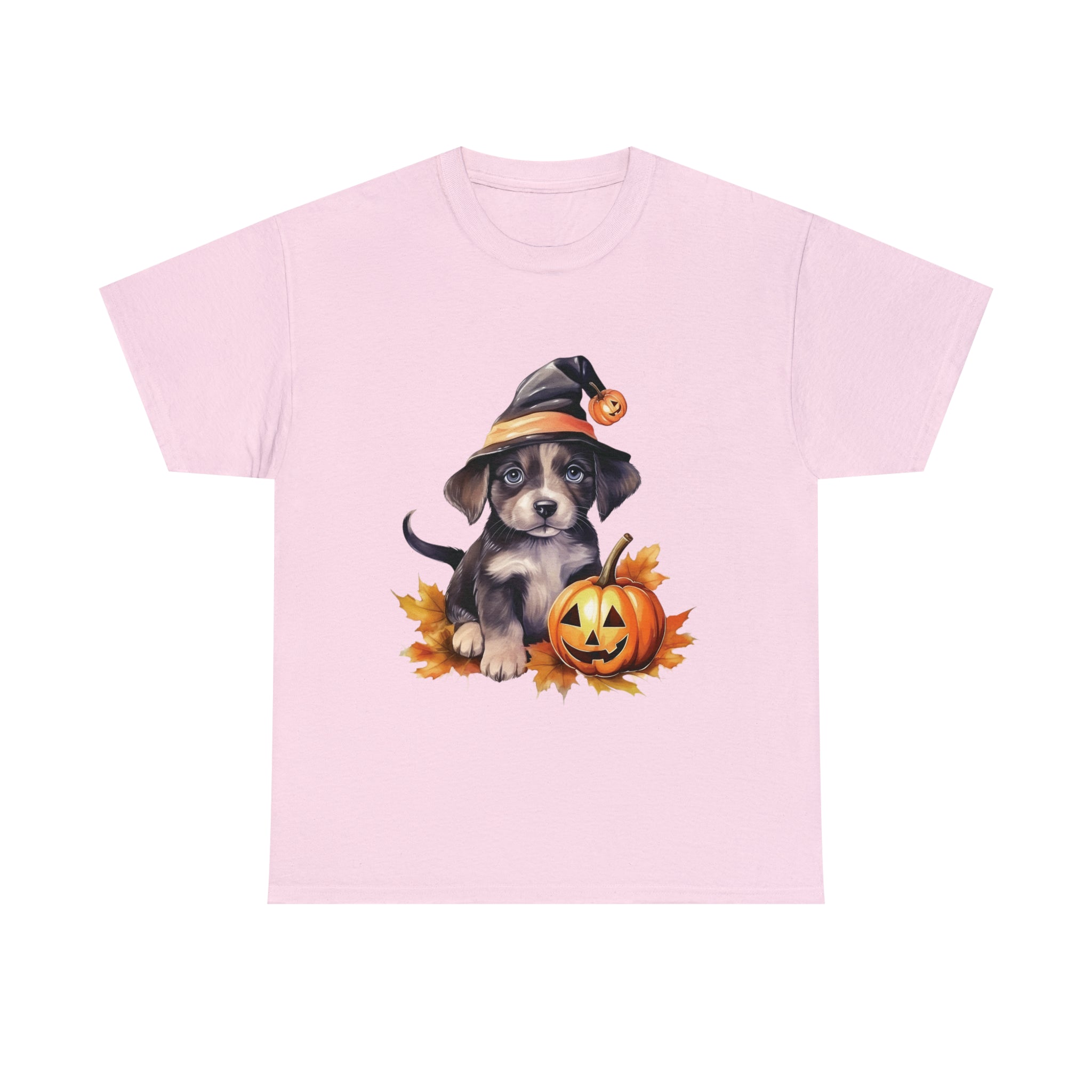 halloween t shirt puppy in witch hat cute gift for her stocking stuffer fall fun item for whole family Unisex Heavy Cotton Tee