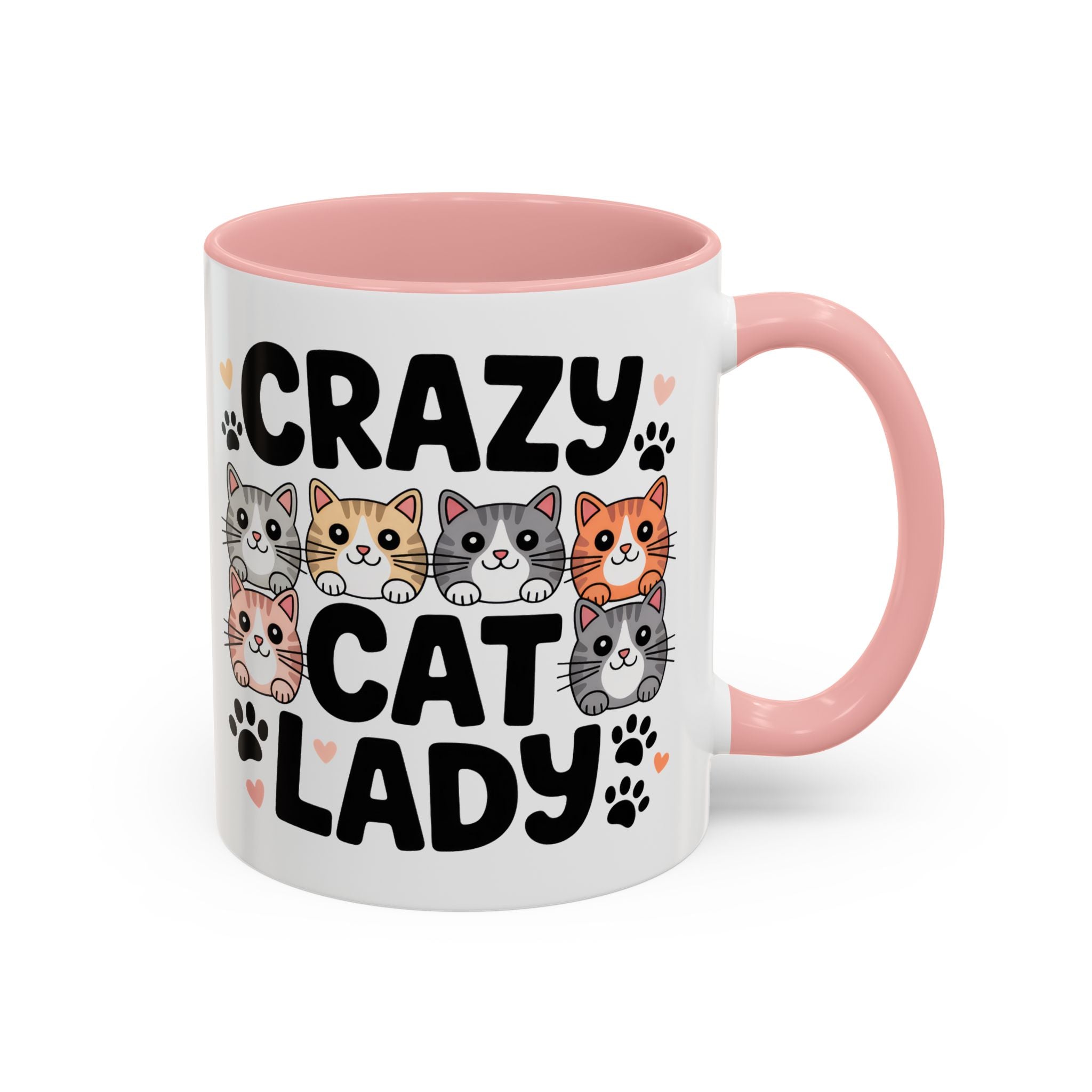 Crazy Cat Lady Accent Coffee Mug — Cute Cat Faces Paw Print 11/15oz