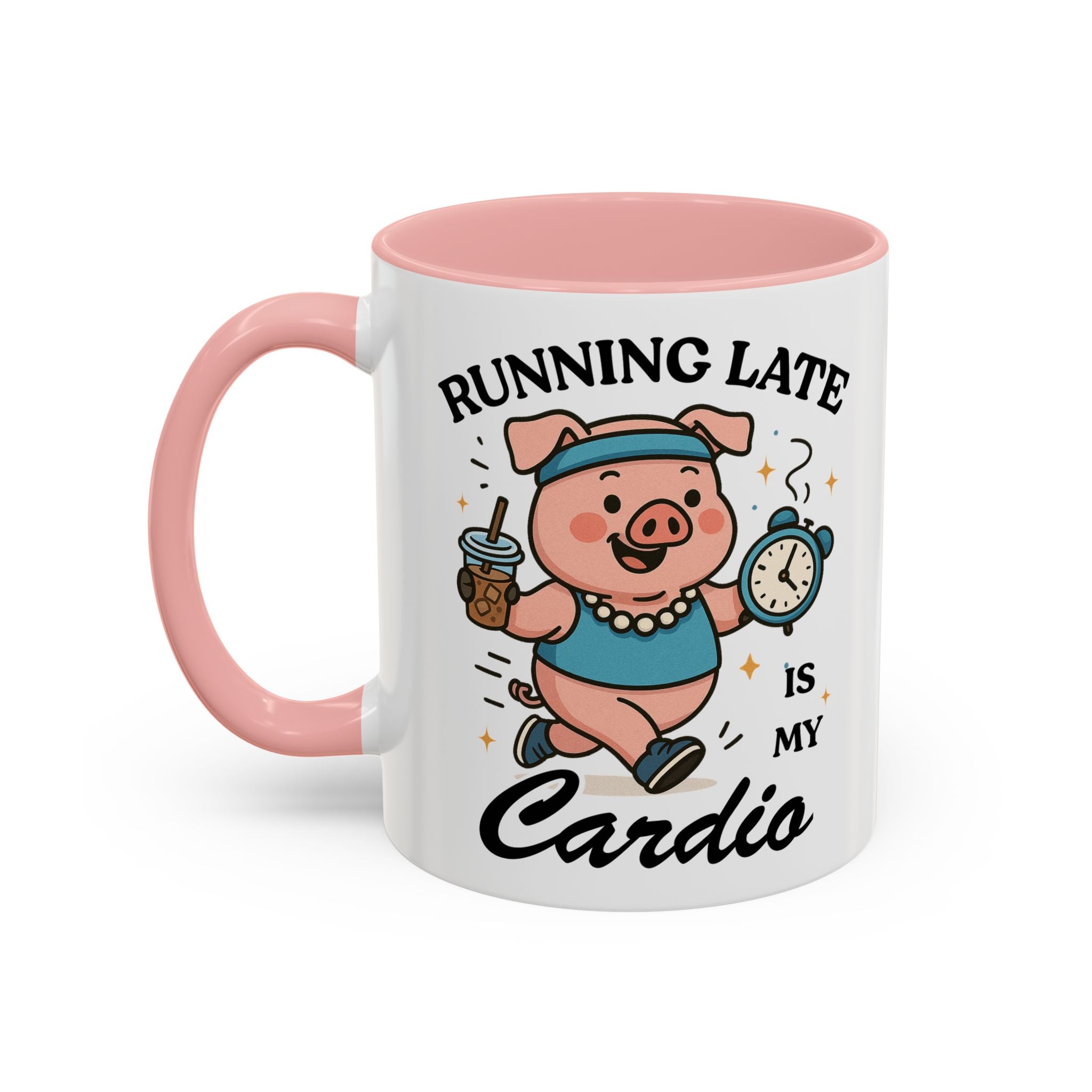 Running Late Is My Cardio Coffee Mug — Funny Pig Jogger Accent Mug (11/15oz)