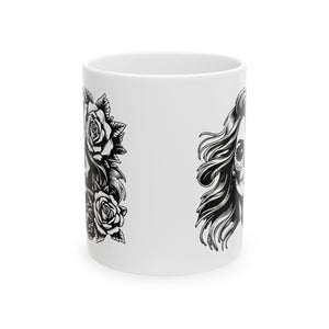 Gothic Rose Skull coffee Mug | Unique Coffee Cup for Alternative Lifestyles, Gift for Halloween, Dark Aesthetic Kitchenware