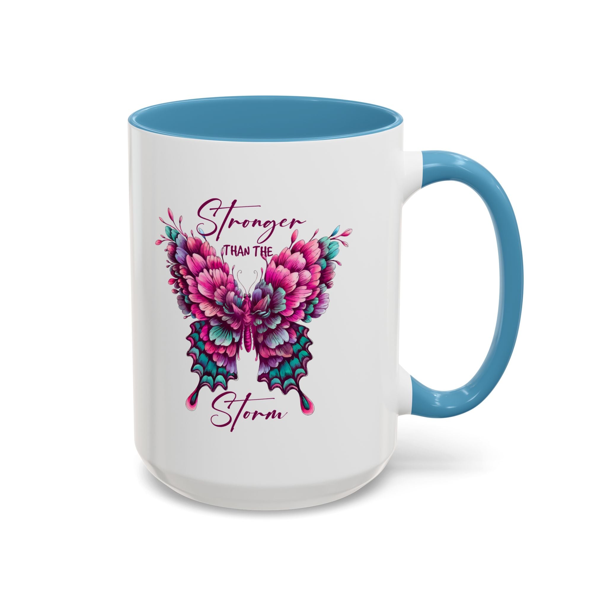 Stronger Than The Storm Accent Coffee Mug - Inspirational Butterfly Design