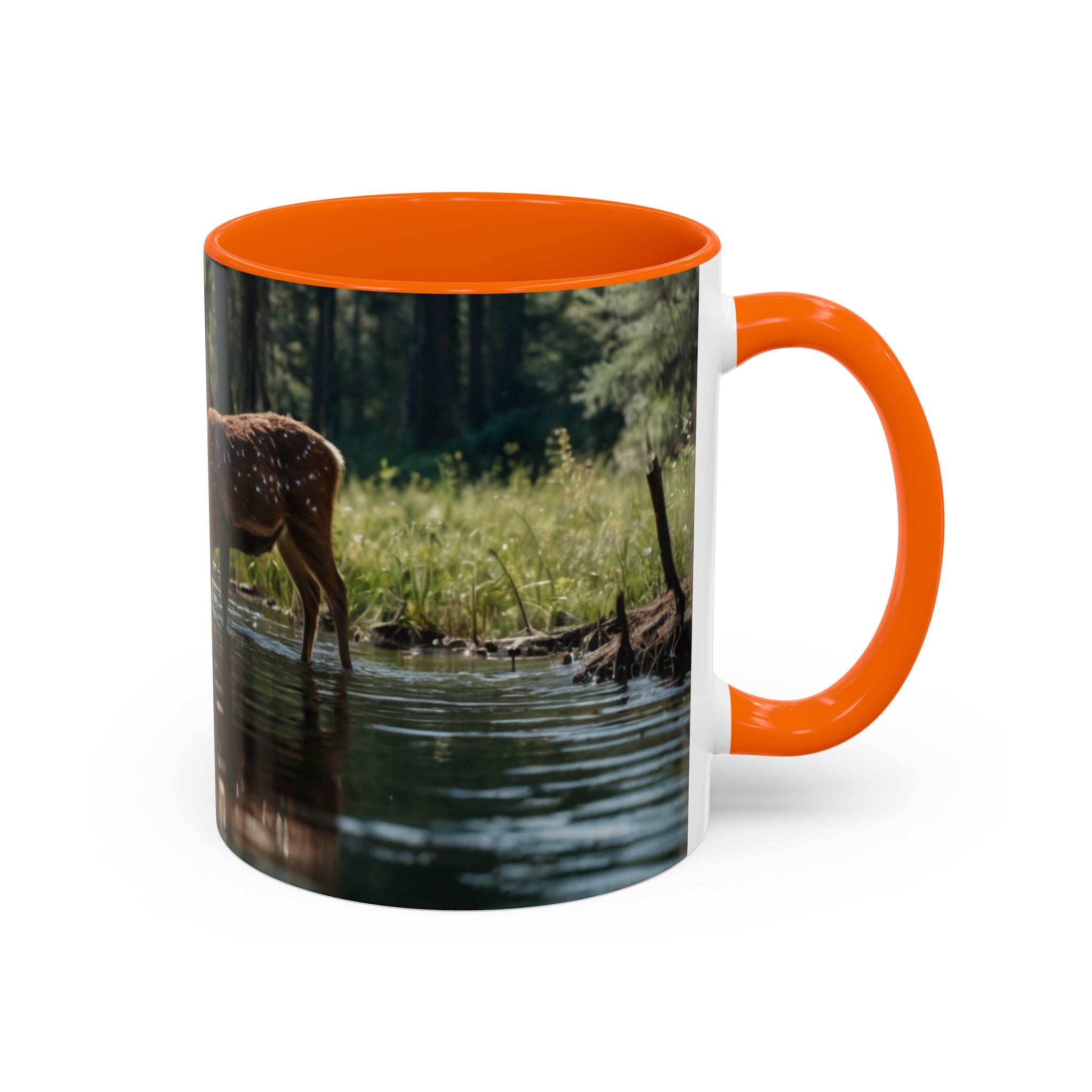 Deer at Stream Accent Coffee Mug — Scenic Wildlife Photo Mug (11/15oz) nature lovers
