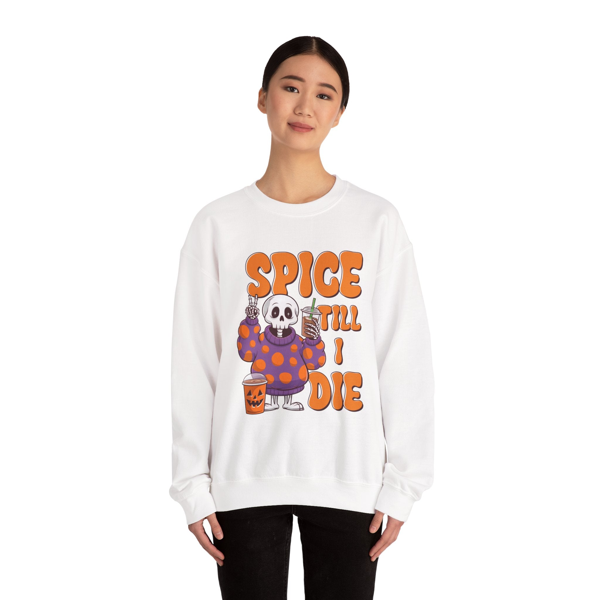 Spooky Fall Sweatshirt - Unisex Crewneck with 'Spice Till I Die' Design, Halloween, Cozy Autumn Vibe, Perfect for Halloween Parties