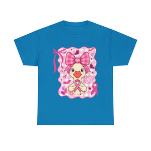Cute Pink Ribbon Duck Tee, Breast Cancer Awareness Shirt, Funny Unisex Cotton T-Shirt, Gift for Her, Cute Animal Apparel