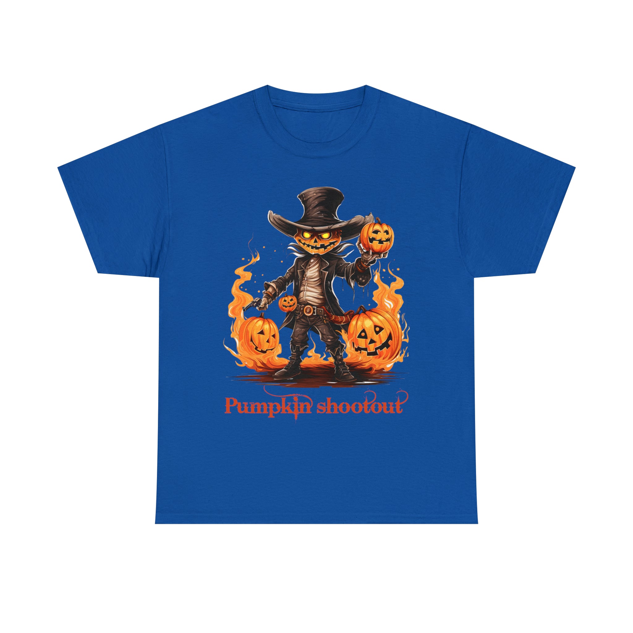 Halloween t shirt pumpkin western style shootout funny fall fun scary stocking stuffer for whole family  cotton tee