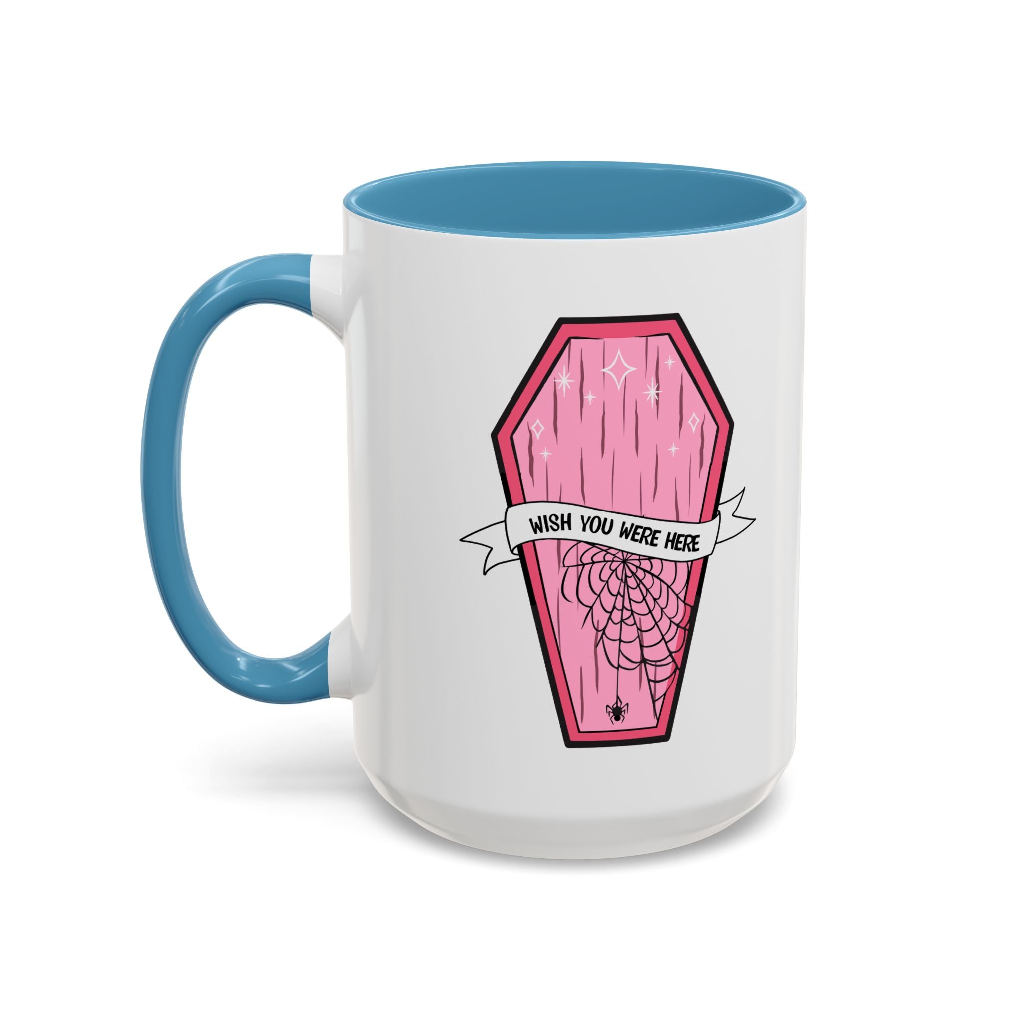 Pink Coffin Coffee Mug – "Wish You Were Here" Gothic Cute Tea Mug
