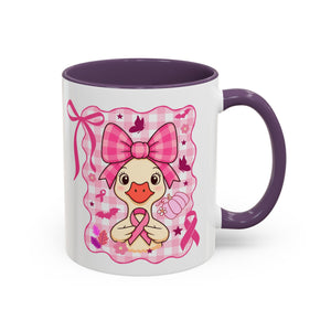 Pink Ribbon Duck Coffee Mug for Breast Cancer Awareness, Cute Gift for Her, Supportive Breast Cancer Mug, Unique Coffee Cup, Holiday Present
