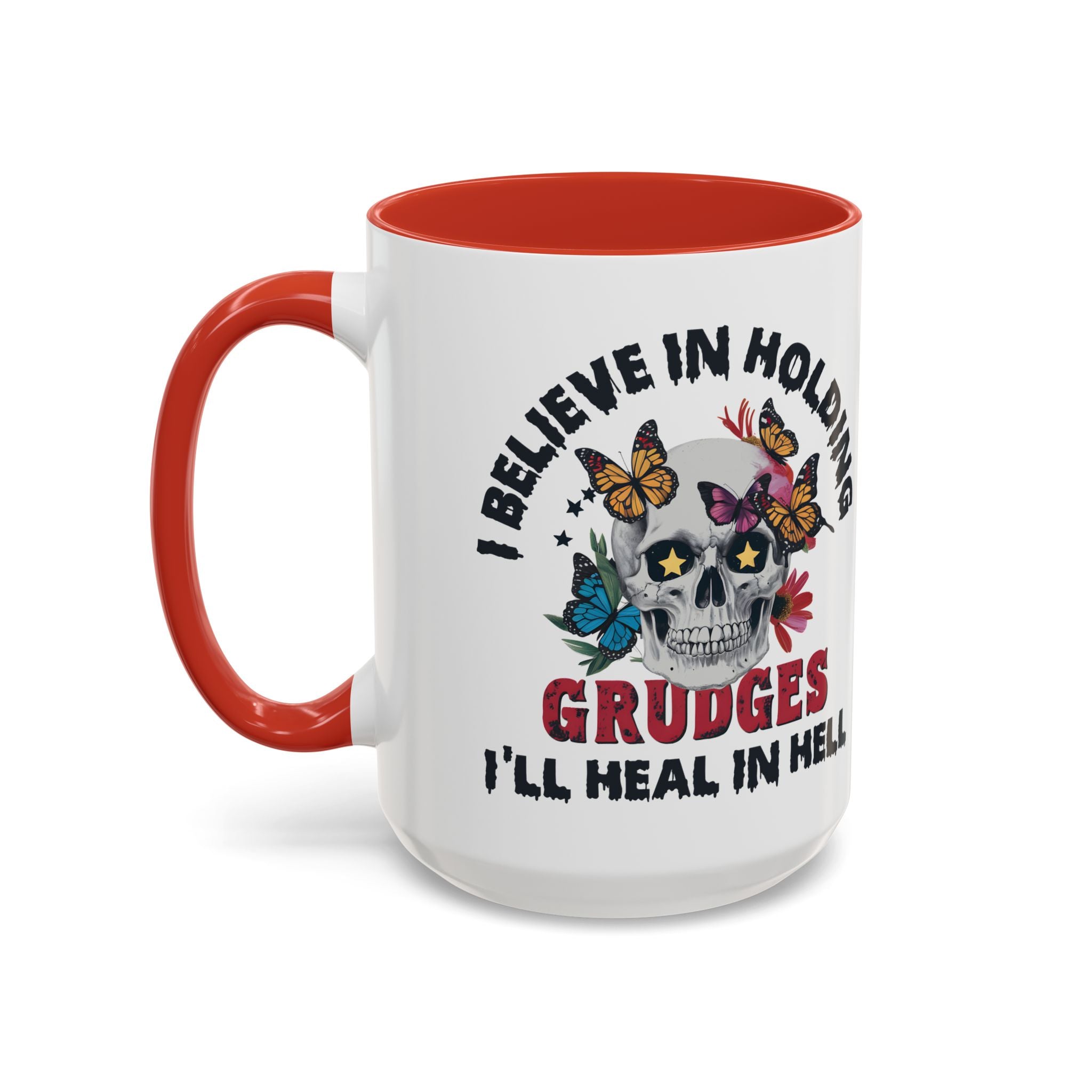 Grudge-Holder Coffee Mug - 11 & 15oz Ceramic with Floral Skull Design gothic horror art