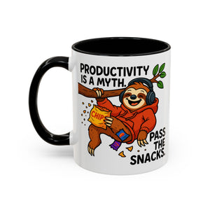 Funny Sloth Coffee Mug, Humor Mug Gift, Productivity Myth Mug, Cute Sloth Cup, Quirky Office Mug