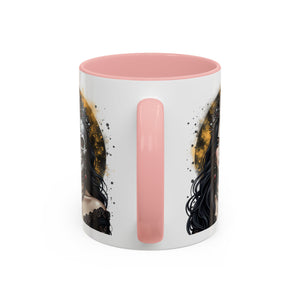 Gothic Art Accent Mug - Artistic Skull & Lady Design, Unique Coffee Cup for Halloween, Gift for Her, Decorative Kitchenware, Dark Aesthetic