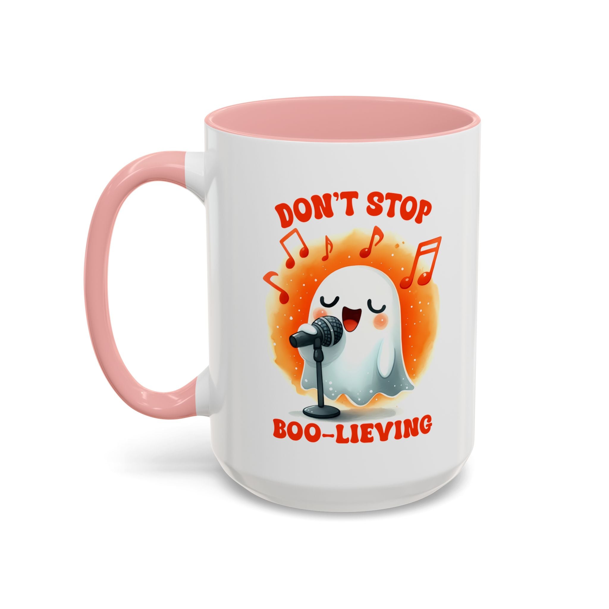 Ghost Coffee Mug, Perfect for Halloween, Fun Gift for Kids & Adults, Don't Stop Boo-lieving Mug, Caffeinated Spirits