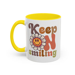 Keep Smiling Floral Coffee Mug - Cheerful 11 & 15oz Accent Mug for Daily Motivation
