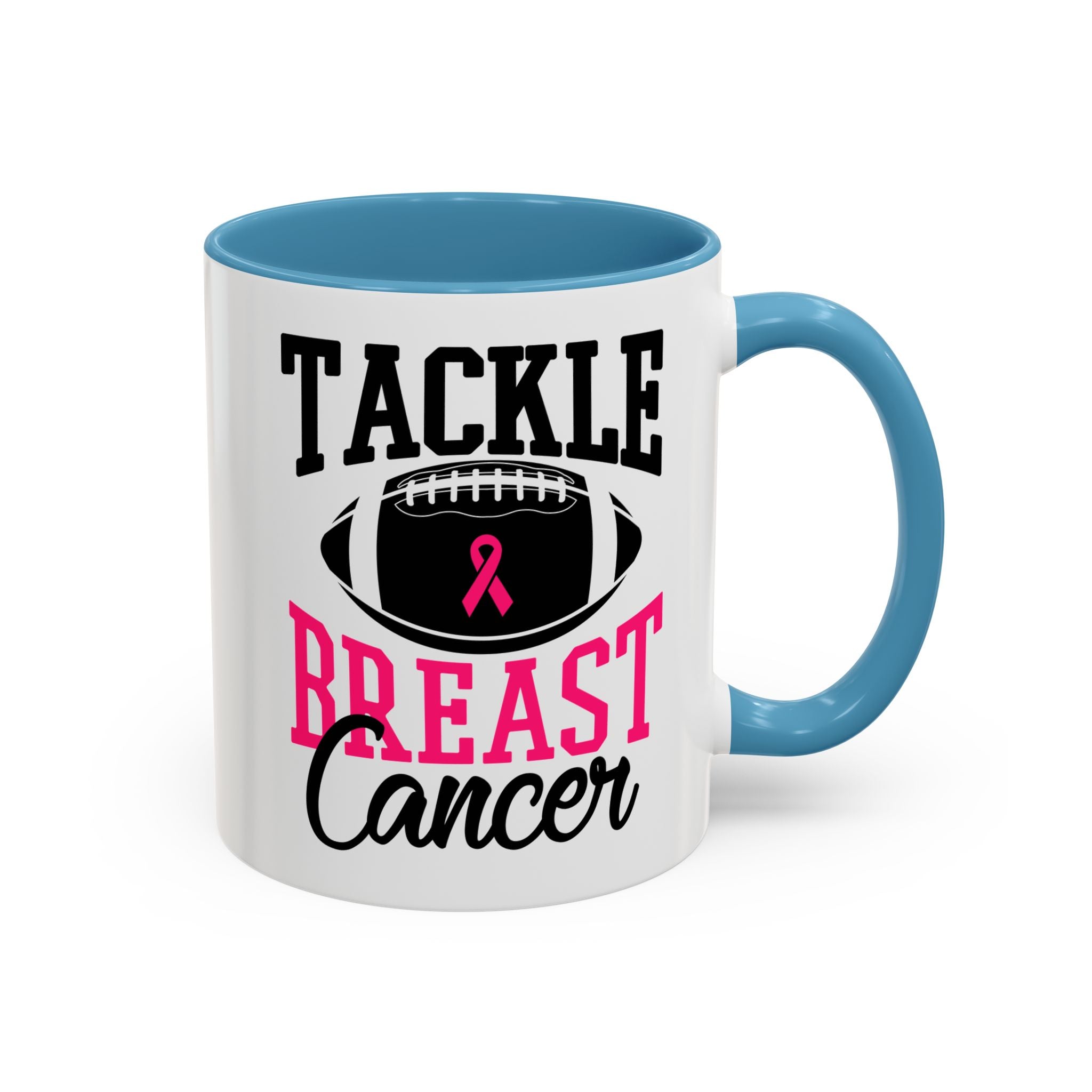 Tackle Breast Cancer Coffee Mug, Supportive Gift for Football Fans, Awareness Mug, Cheer Team Spirit, Fundraiser Drinkware