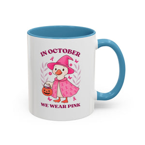 Halloween Breast Cancer Awareness Coffee Mug | October 2023 Gift, Pink Ribbon Mug, Spooky Coffee Cup, Cute Duck Mug, Fall Decor