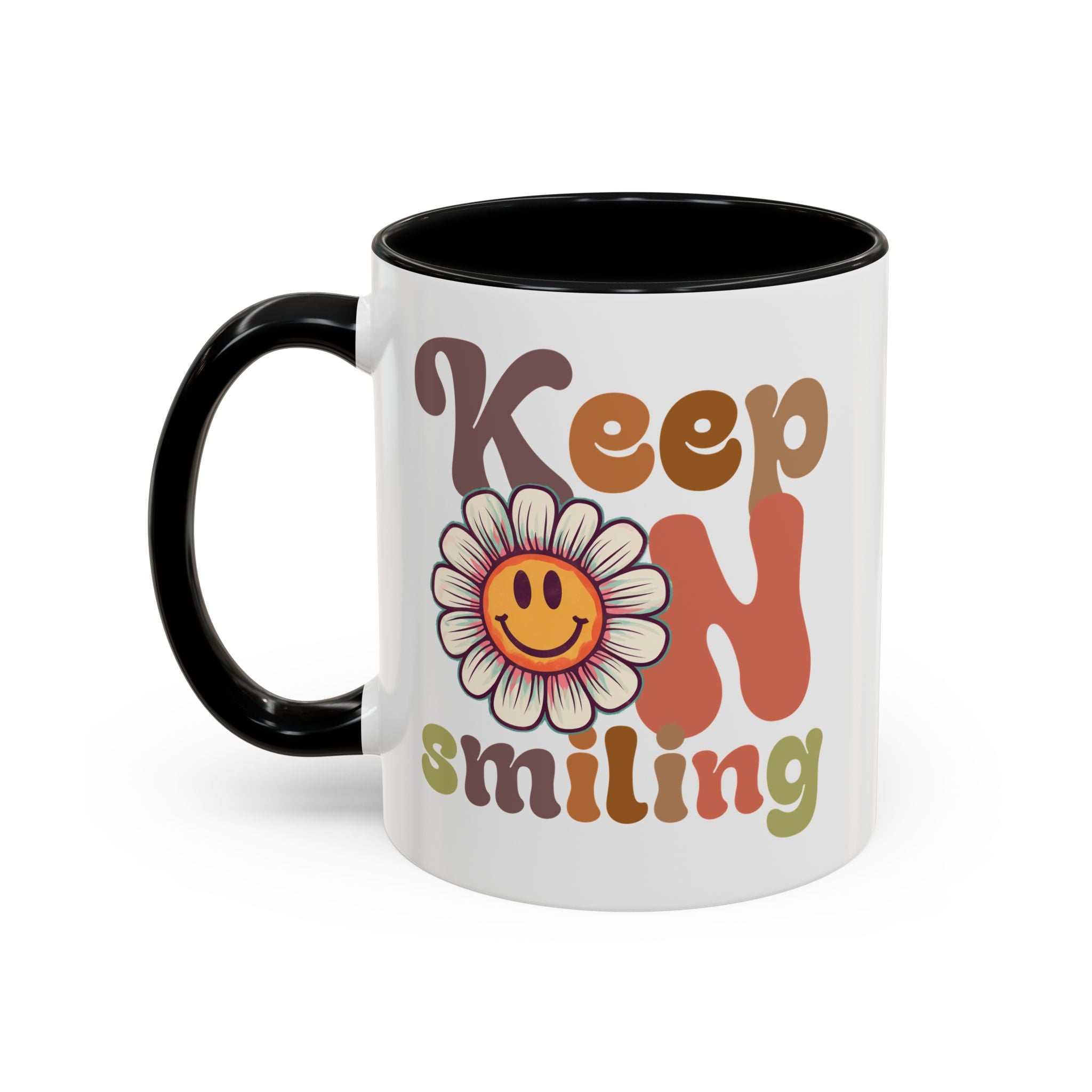 Keep Smiling Floral Coffee Mug - Cheerful 11 & 15oz Accent Mug for Daily Motivation