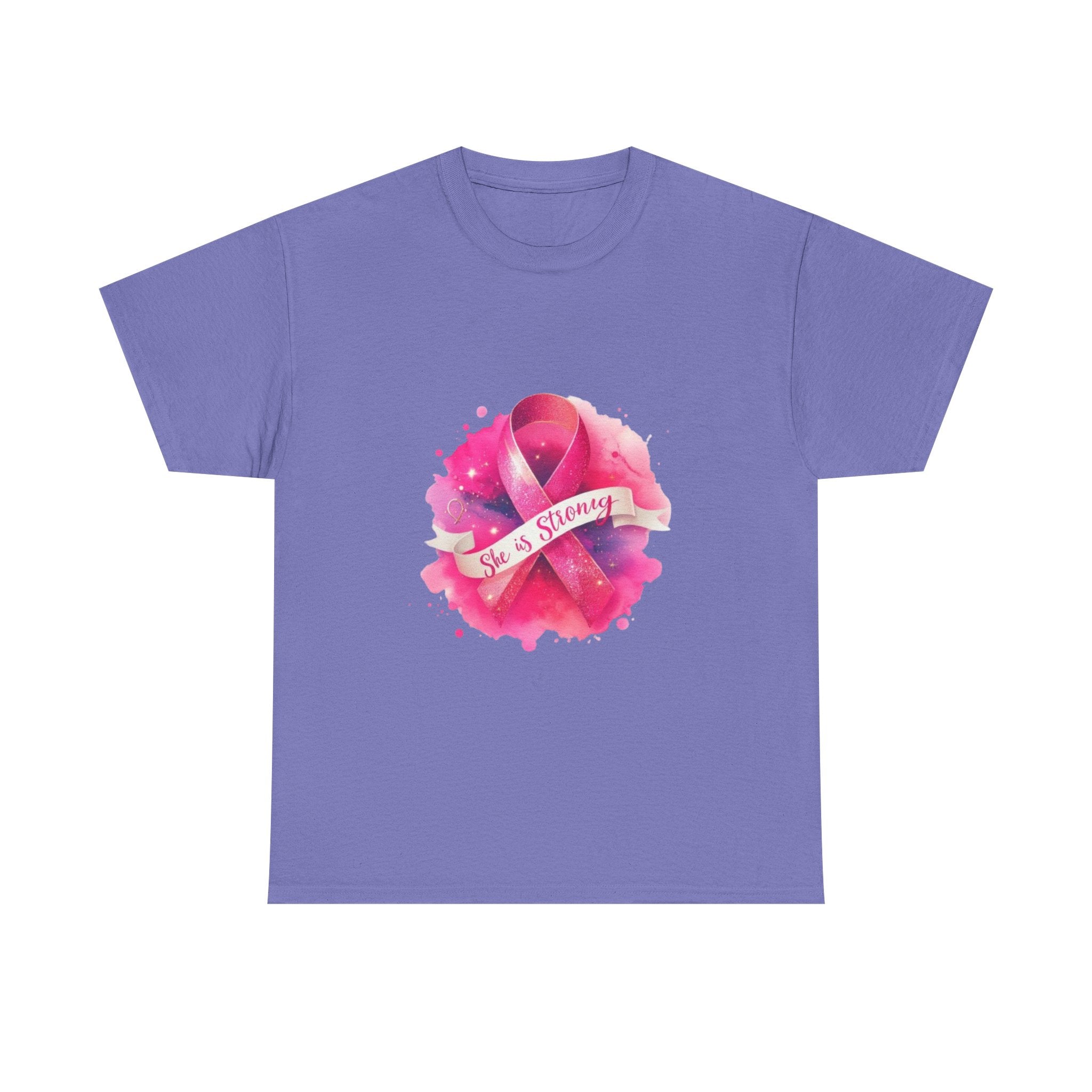 Empowering Cancer Awareness Tee - She is Strong, Support Shirt, Gift for Survivors, Pink Ribbon Apparel, Breast Cancer Awareness