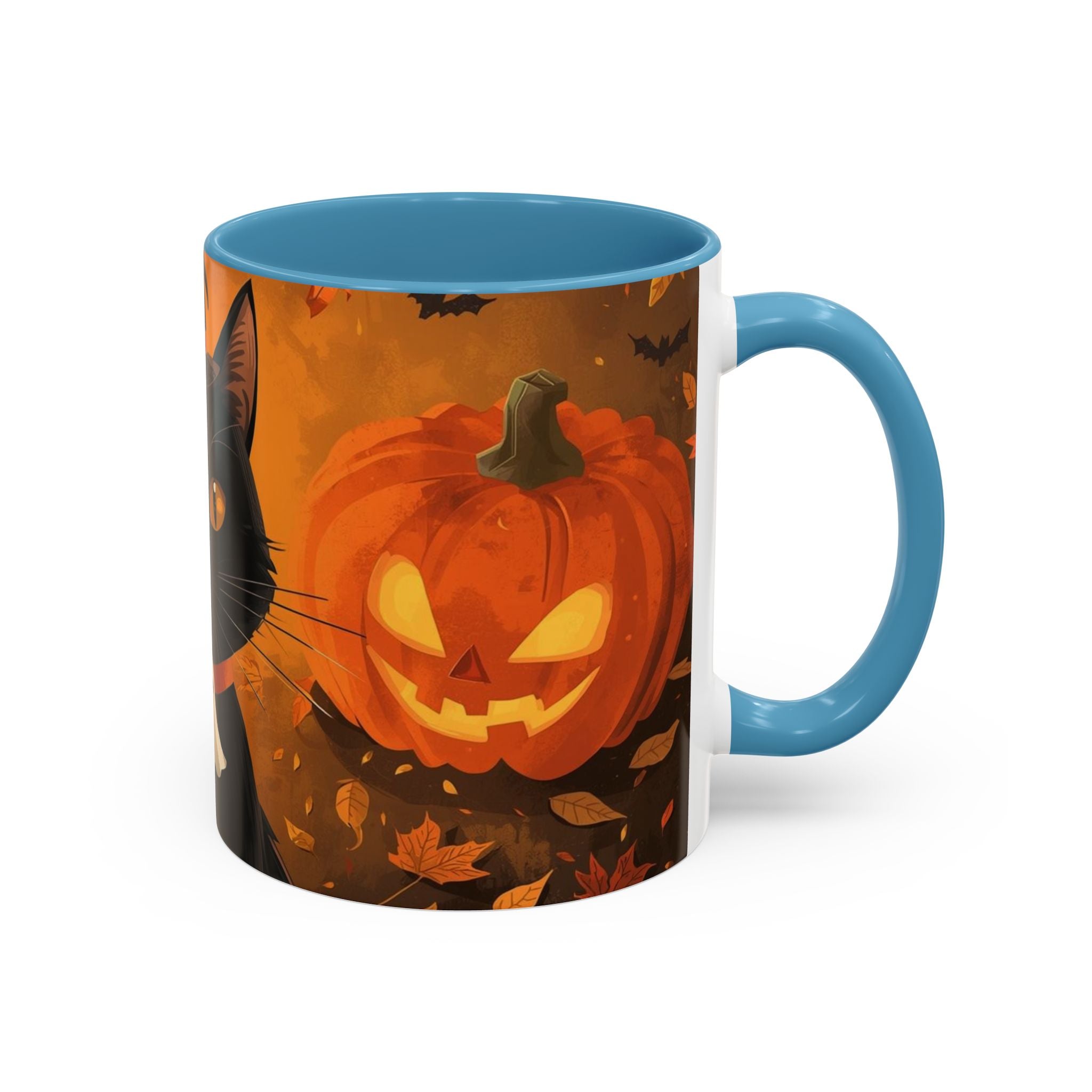 Halloween Cat Coffee Mug - Spooky Black Cat & Pumpkin Design