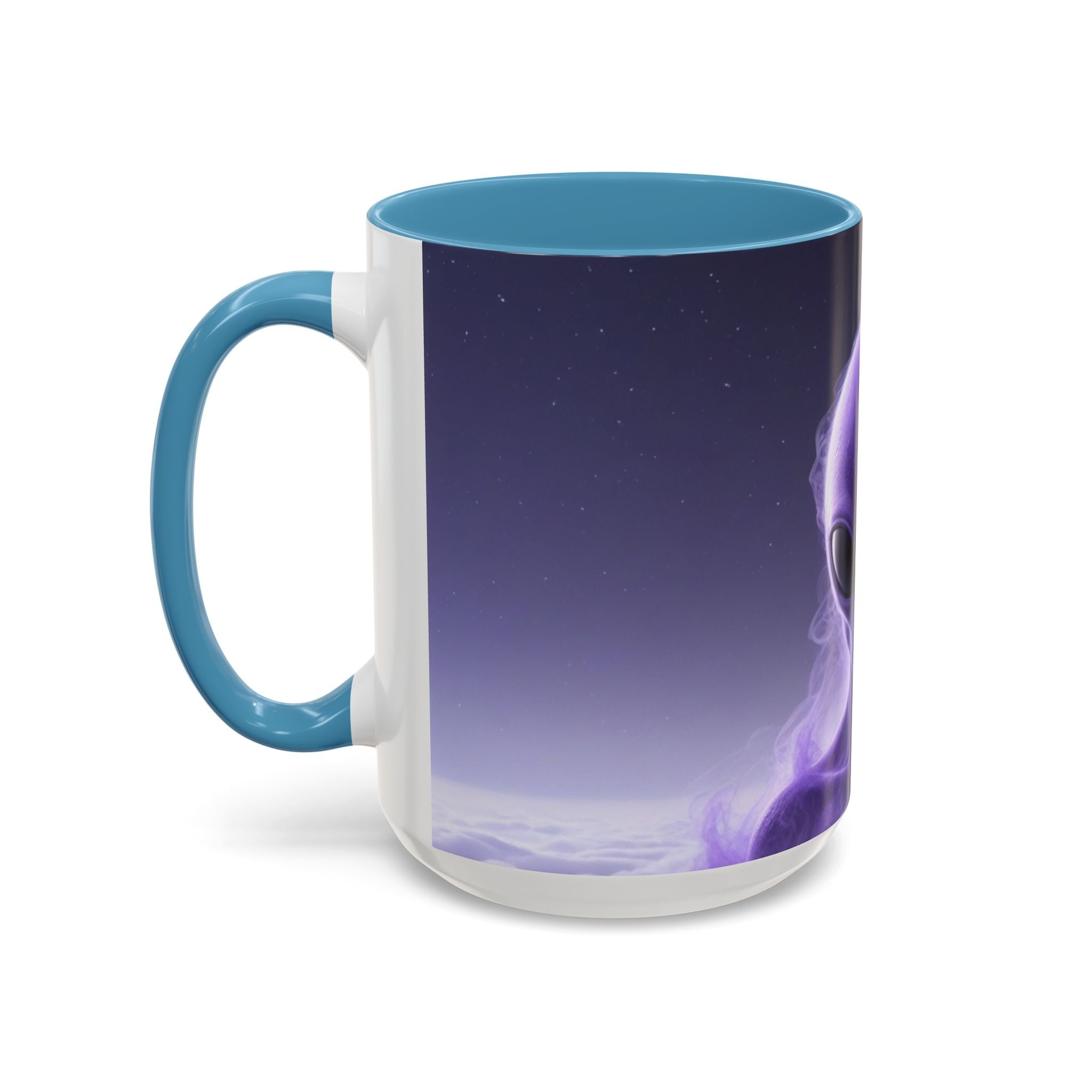 Alien Portrait Accent Coffee Mug — Purple Cosmic Extraterrestrial Art (11/15oz)